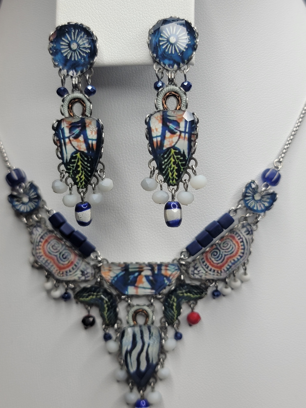 Boho Blue Multicolor Statement Necklace and Earring Set